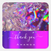 16番目のクリスタルパープルピンクのレインボーに感謝 スクエアシール (正面)