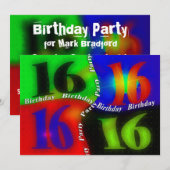 16番目のバースデーパーティ招待状-抽象芸術 招待状 (正面/裏面)