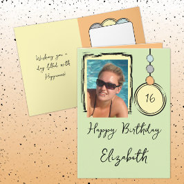 16番目の名前を追加photo any age green birthday カード