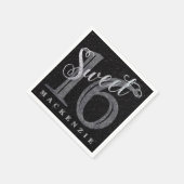 16番目の木炭グレー |スウィート16シルバーグリッター | スタンダードカクテルナプキン (角)