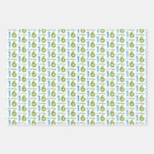 16番目の誕生日番号グリーンブルー ラッピングペーパーシート (正面)