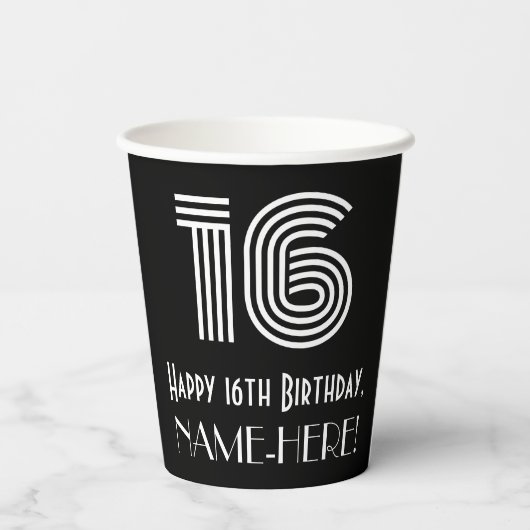 16番目の誕生日:インスパイアアールデコの外観「16」 +名前 紙コップ (裏面)