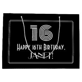 16番目の誕生日:インスパイアアールデコの「16」の外観と名前 ラージペーパーバッグ