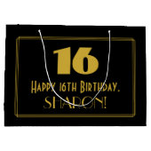 16番目の誕生日:インスパイアアールデコの「16」の外観と名前 ラージペーパーバッグ (裏面)