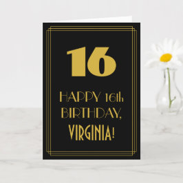16番目の誕生日-インスパイアアールデコルック"16" & Name カード