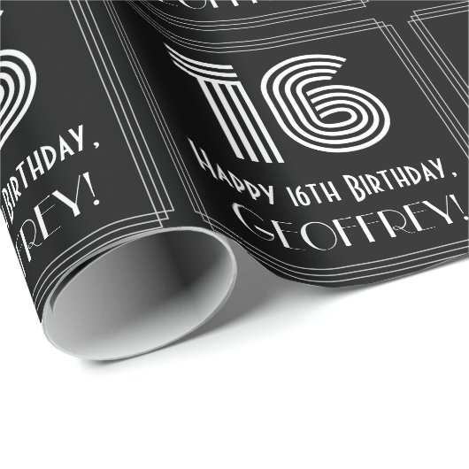 16番目の誕生日:インスパイアアールデコ「16」を見る/名前 ラッピングペーパー (ロールコーナー)