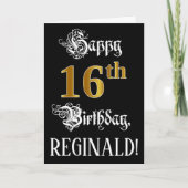 16番目の誕生日:ファンシースクリプト、フェイク金ゴールド・ルック、名前 カード (正面)