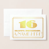 16番目の誕生日、名前+アールデコインスパイア「16」の外観 箔カード (封筒付き正面)
