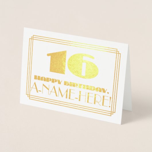 16番目の誕生日、名前+アールデコインスパイア「16」の外観 箔カード (正面)