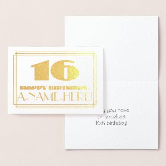 16番目の誕生日、名前+アールデコインスパイア「16」の外観 箔カード (ディスプレー)