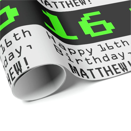 16番目の誕生日- Nerdy / オタク系のスタイル"16"と名前 ラッピングペーパー (ロールコーナー)