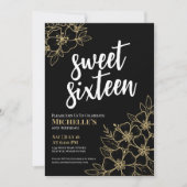 16番目の金ゴールドフローラSweet sixteen誕生日 招待状 (正面)