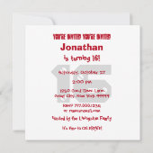 16番目または任意の誕生日モダンレッドブラックストライプT16A 招待状 (裏面)