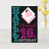 16番目パーソナライズされたの誕生日ガーリー（黒）グリーティングC カード (黄色い花)