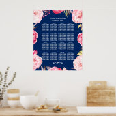 16表ピンクフローラリース結婚の座席表 ポスター (キッチン)