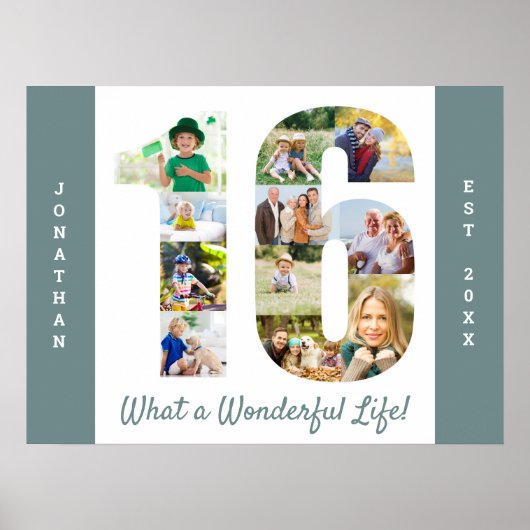 16誕生日の写真のコラージュ ポスター (正面)