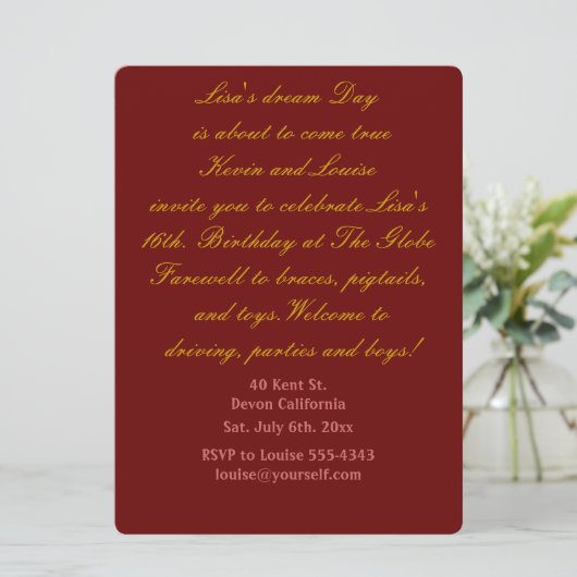 16誕生日の招待。 招待状 (スタンド正面)