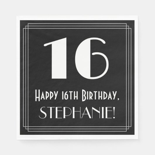 16誕生日インスパイア～アールデコルック"16"，名前 スタンダードランチョンナプキン (正面)