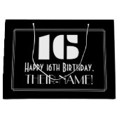 16誕生日インスパイア～アールデコルック"16" +名前 ラージペーパーバッグ (正面)