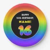 16誕生日カラフル：レインボー# 16,名前をカスタムする ペーパープレート (正面)