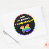 16誕生日カラフル:レインボー# 16,名前をカスタムする ラウンドシール (封筒)