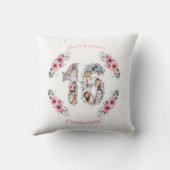 16誕生日ガールピンク花写真コラージホワイト クッション (裏面)