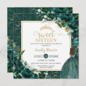 16誕生日スウィート16エメラルドグリーンフローラインヴィータ 招待状 (正面/裏面)