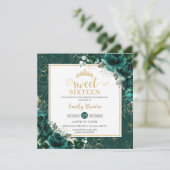 16誕生日スウィート16エメラルドグリーンフローラ金ゴールド 招待状 (スタンド正面)