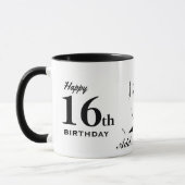 16誕生日スウィート16タイポグラフィ白黒 マグカップ (左)