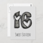 16誕生日スウィート16素朴ハートタイポグラフィ ポストカード (正面/裏面)
