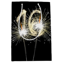 16誕生日スパークラーズオンブラック ミディアムペーパーバッグ