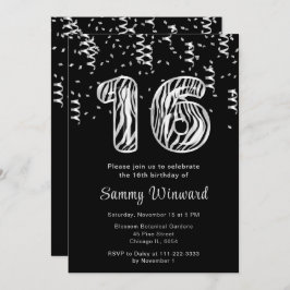 16誕生日ゼブラ風船を紙吹雪で印刷 招待状