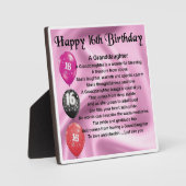 16誕生日デザイン孫娘の詩プラーク フォトプラーク (正面)