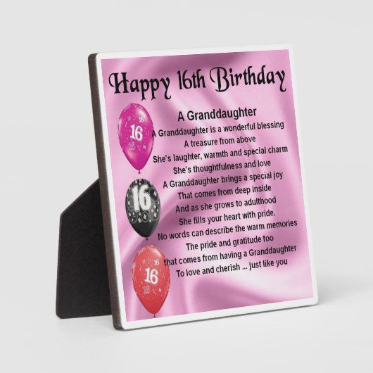 16誕生日デザイン孫娘の詩プラーク フォトプラーク (正面)