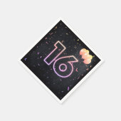 16誕生日ネオンサインオンブラックナプキンス スタンダードカクテルナプキン (角)