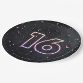 16誕生日ネオンサインオンブラック紙プレート ペーパープレート (アングル)