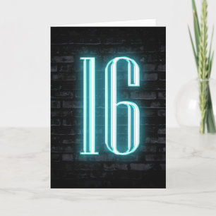 16誕生日ネオンサインオンブリック カード