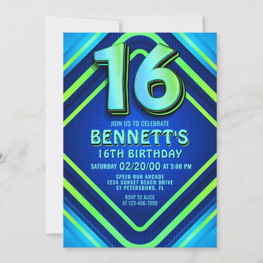 16誕生日ネオン招待状 招待状 (正面)