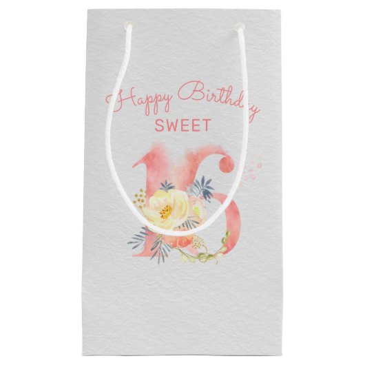16誕生日ハッピーバースデースウィート16フローラ スモールペーパーバッグ (正面)