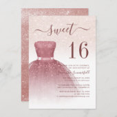 16誕生日バラ金ゴールドグラムシックス誕生日 招待状 (正面/裏面)