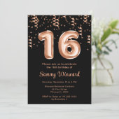 16誕生日バラ金ゴールドバルーンと紙吹雪 招待状 (スタンド正面)