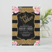 16誕生日パーティー – Sweet sixteen金ゴールドグリッター 招待状 (スタンド正面)