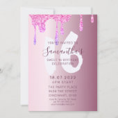 16誕生日ピンクグリッター&メタリックパーティー 招待状 (正面)