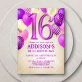 16誕生日ピンクバルーン招待状 招待状