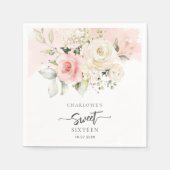 16誕生日ピンクフローラパーティー紙 スタンダードカクテルナプキン (正面)