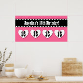 16誕生日ピンクブラックハートバナーカスタムV16H ポスター (キッチン)