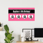 16誕生日ピンクブラックハートバナーカスタムV16H ポスター (ホームオフィス)