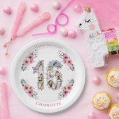 16誕生日フォトコラージガールピンク花白 ペーパープレート (パーティー)