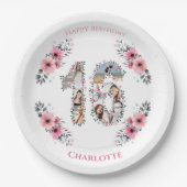 16誕生日フォトコラージガールピンク花白 ペーパープレート (正面)