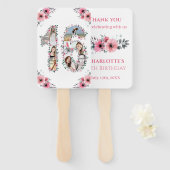 16誕生日フォトコラージピンクガールフラワーホワイト ハンドファン (正面&裏面)